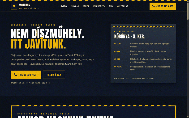 Motoros Szerviz nyitóképe: autószerelő műhely.